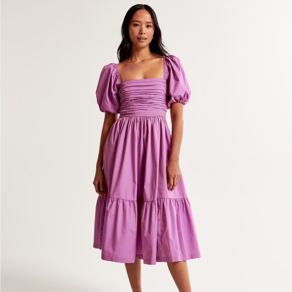 Abercrombie & Fitch Emerson Poplin Lavender Puff Sleeve Midi Dress XLT